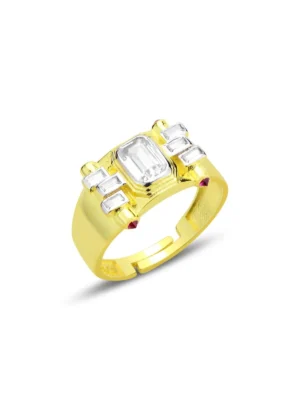 Square Silver Gold Adjustable Ring