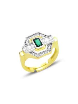 The Promise Silvre Gold Green Adjustable Ring