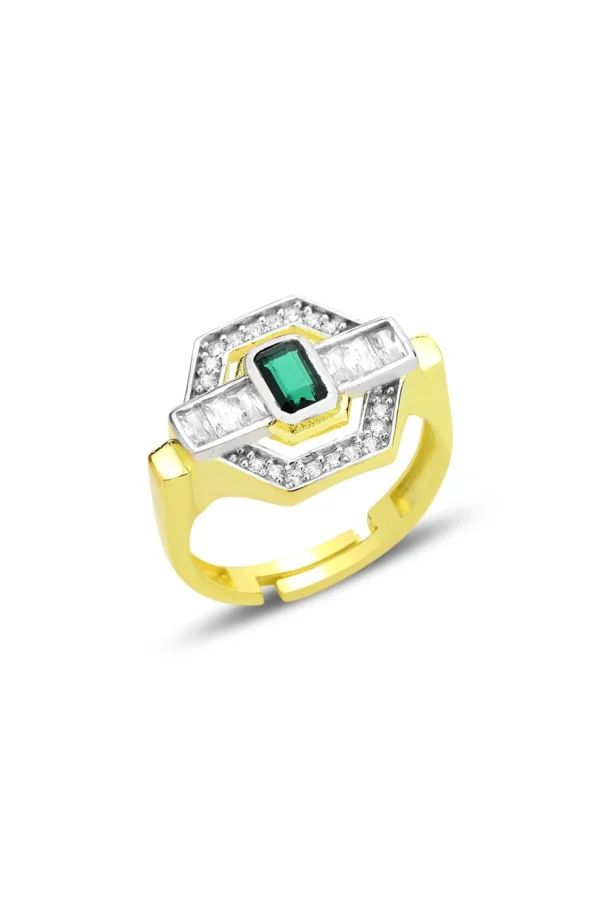 The Promise Silvre Gold Green Adjustable Ring