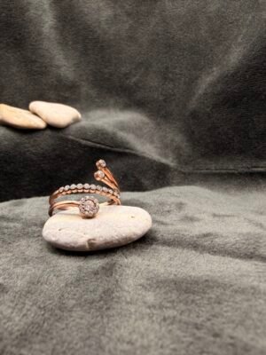 3-Row Stone Bronze 925 Silver Ring