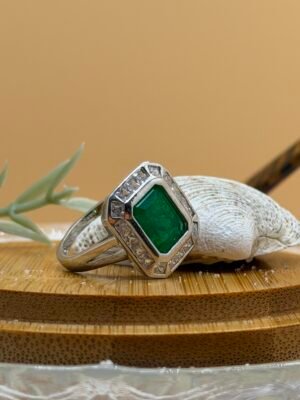 Big Green Stone 925 Silver Ring