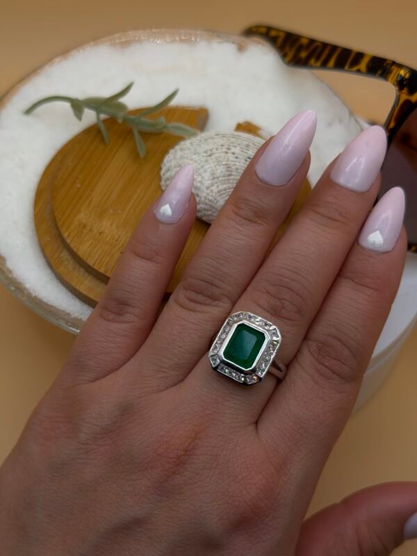 Big Green Stone 925 Silver Ring