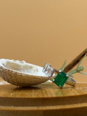 Emerald-Cut Green 925 Silver Ring