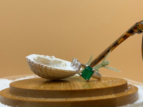 Emerald-Cut Green 925 Silver Ring