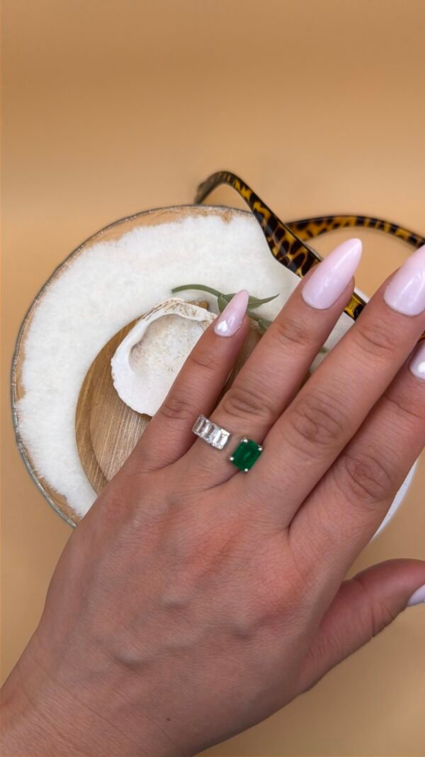 Emerald-Cut Green 925 Silver Ring
