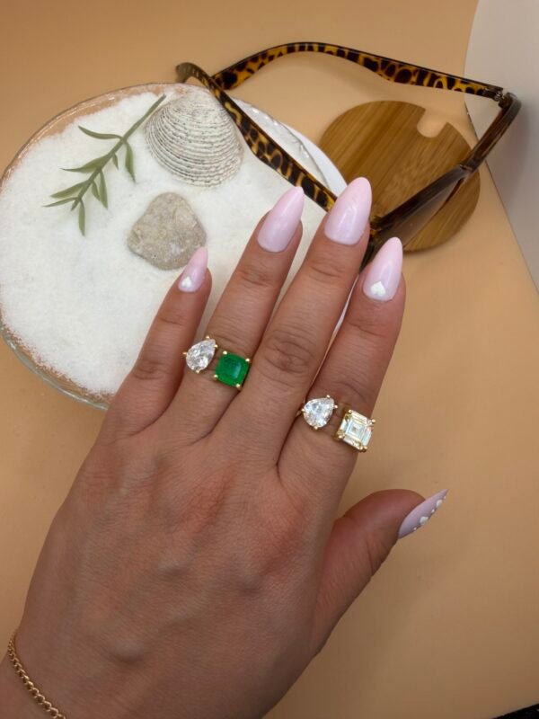 2 Stone Adjustable 925 Silver Ring