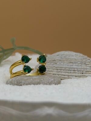 Four Stones 2-Row Adjustable 925 Silver Ring